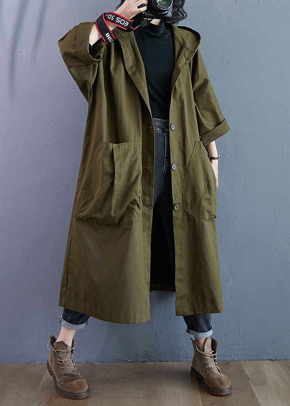 Stylish women's oversized hooded trench coat with button front, perfect for fall fashion & spring style. Versatile outerwear.