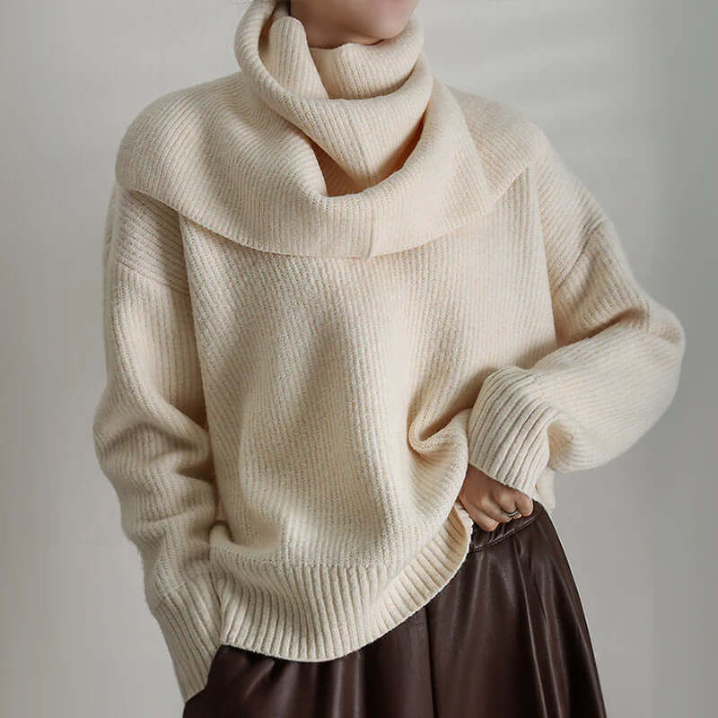 Stylish women's oversized turtleneck sweater, perfect for a cozy casual look.