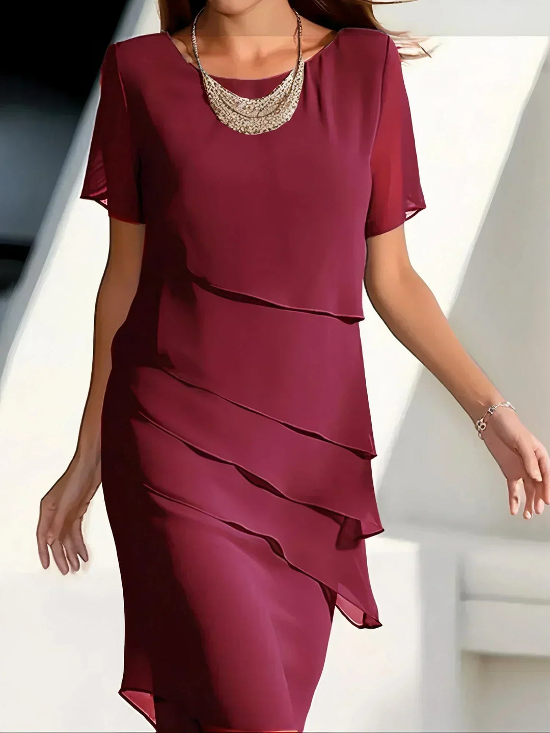 Versatile red women's dress with tummy control, offering a comfortable, elegant fit for any occasion.