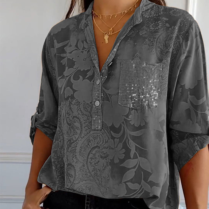Amaya women's fashionable V-neck top with button placket, ideal for spring casual & daily wear.