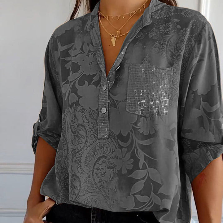 Amaya women's fashionable V-neck top with button placket, ideal for spring casual & daily wear.