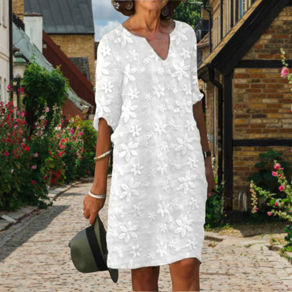 Stylish women's versatile v-neck dress with floral print; perfect for casual everyday wear or special occasions.