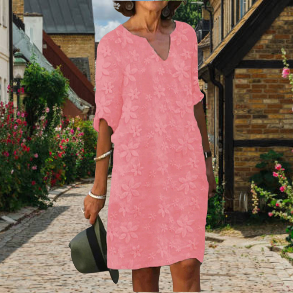 Modern women's contemporary floral print v-neck dress. A stylish and versatile outfit for any occasion.