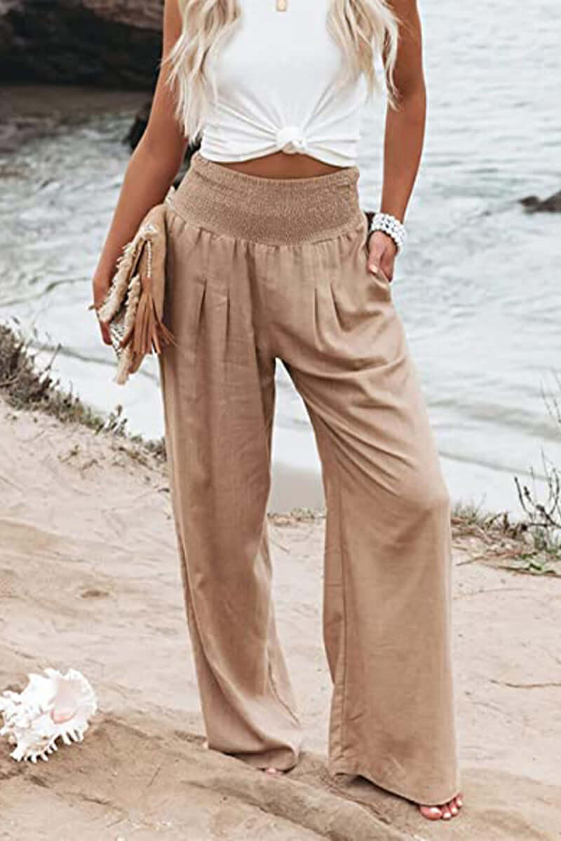 Stylish women's wide leg casual trousers, comfortable cotton for a relaxed fit and everyday wear.