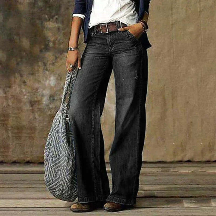 Elegant women's wide leg flared trousers, providing a comfortable flowy silhouette for stylish daily wear or spring fashion.