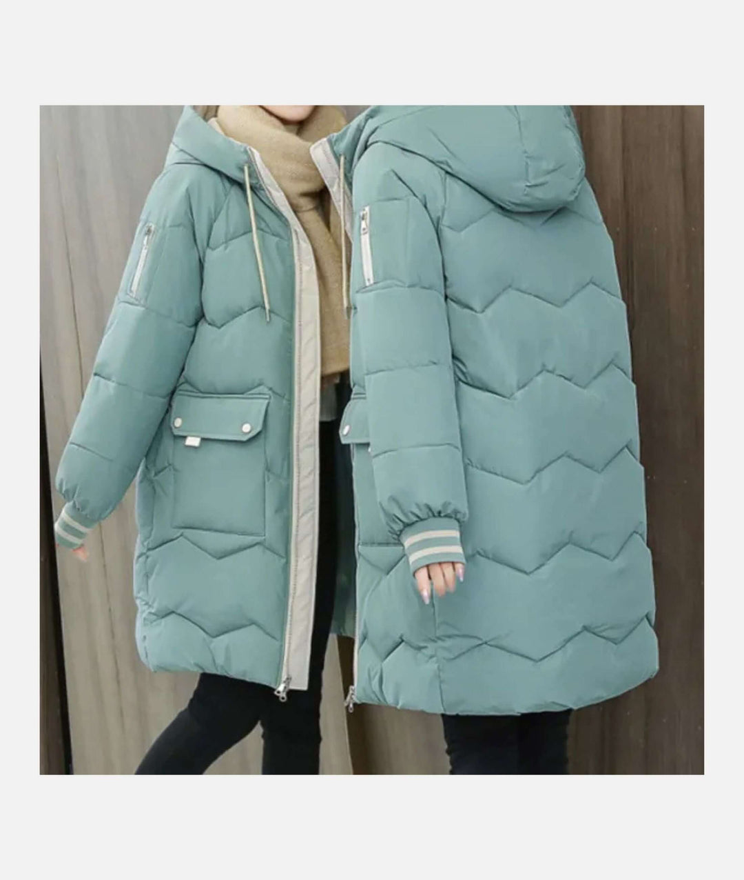 Fashionable women's winter jacket, warm and stylish outerwear, perfect for a chic look.