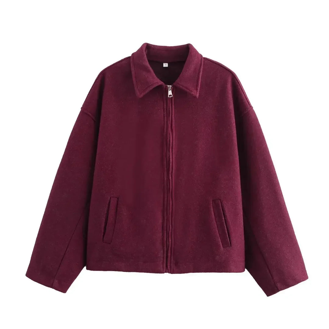 Versatile women's zip-up jacket, a stylish collar outerwear for effortless casual layering.