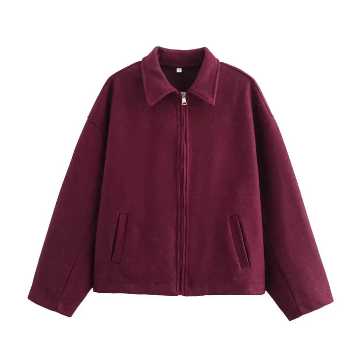 Versatile women's zip-up jacket, a stylish collar outerwear for effortless casual layering.
