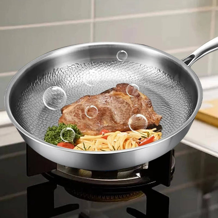 Titanium non-stick deep frying pan for healthy cooking. Durable kitchen cookware, induction compatible, easy clean.