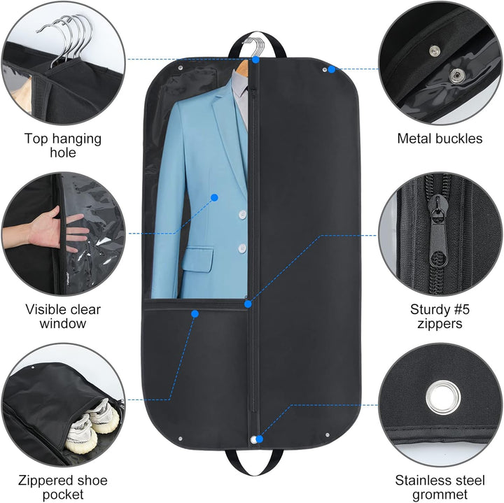Durable 43" waterproof suit & dress cover (2-pack) with gusseted design & pockets for travel & home organization.