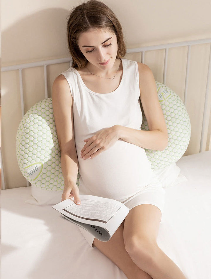 U-shaped maternity pillow for pregnancy support, soft ergonomic design, offers full body comfort for back, belly, and legs.