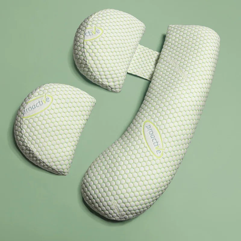 U-shaped maternity pillow for pregnancy support, soft ergonomic design, offers full body comfort for back, belly, and legs.