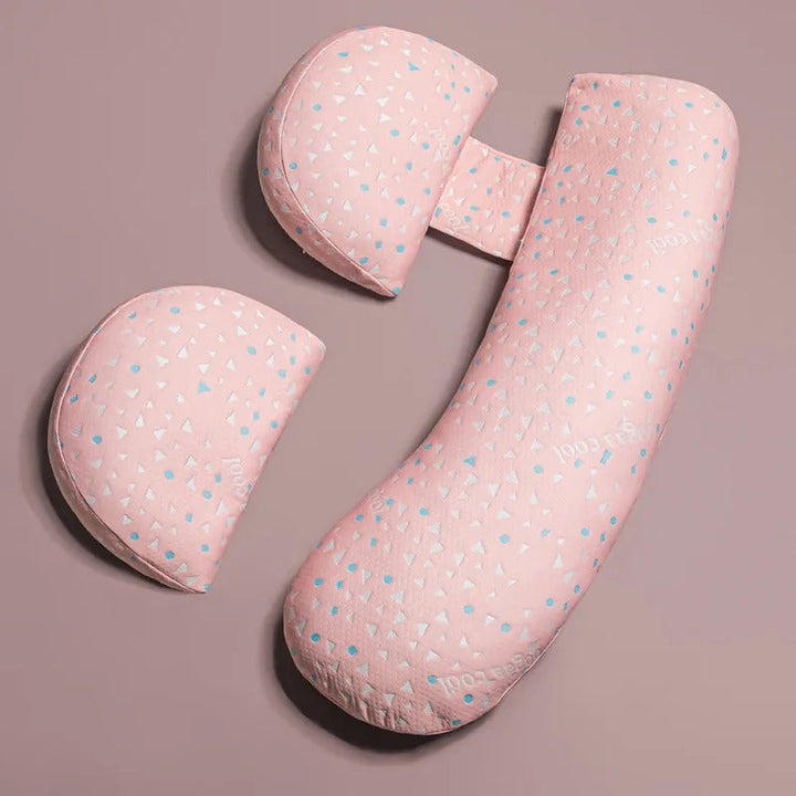 U-shaped maternity pillow for pregnancy support, soft ergonomic design, offers full body comfort for back, belly, and legs.
