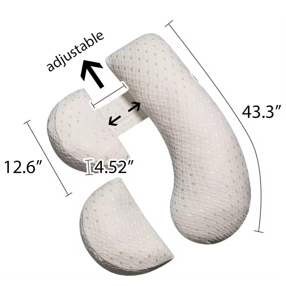 U-shaped maternity pillow for pregnancy support, soft ergonomic design, offers full body comfort for back, belly, and legs.