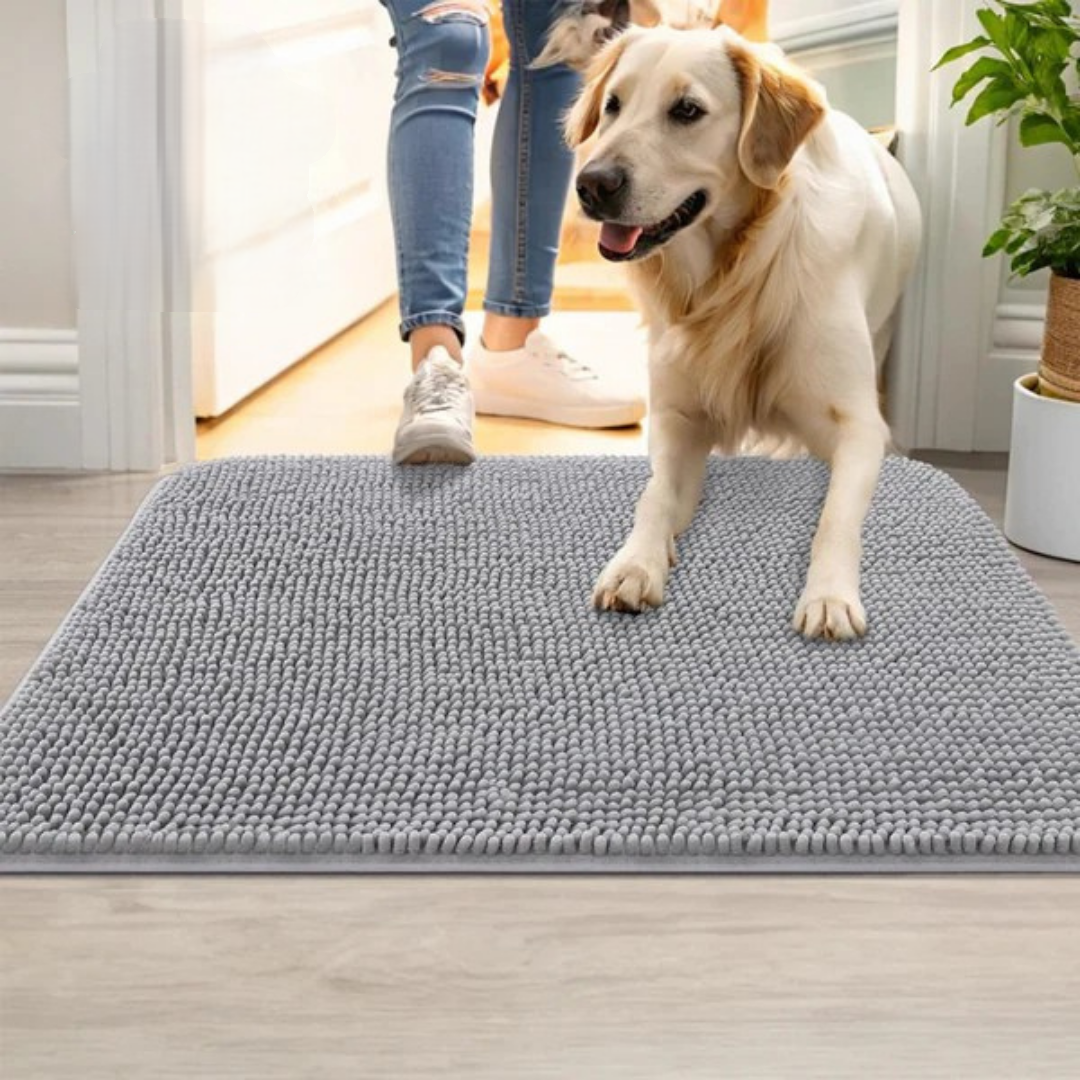 Ultra-absorbent dog mat for wet paws, keeping your floors clean & dry. Perfect pet mat for entryways.