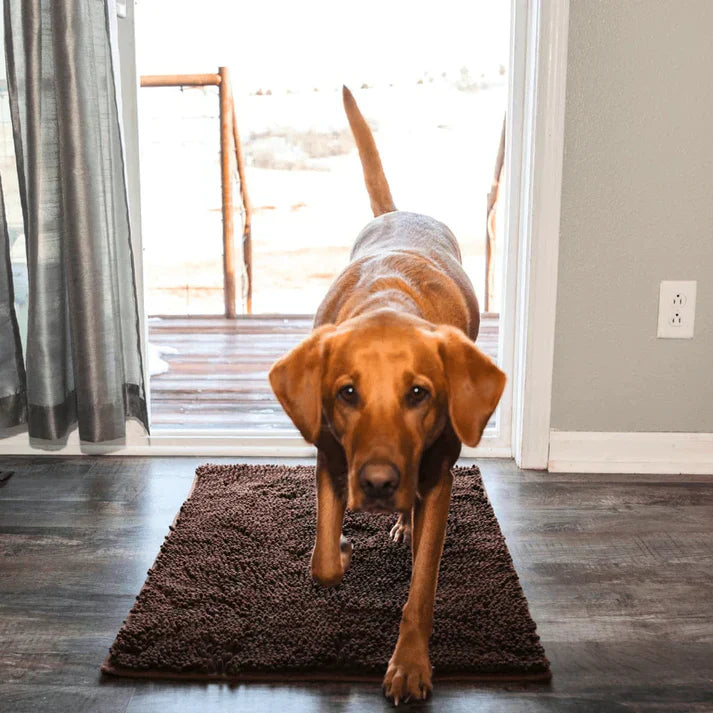 High-absorbency dog mat, designed to clean muddy paws & protect floors. Durable, washable pet accessory.