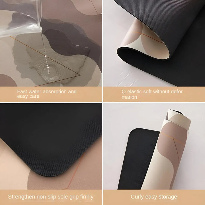 Stylish kitchen decor mat. Ultra-absorbent, non-slip, quick-dry comfort mat. A practical floor solution for spills.