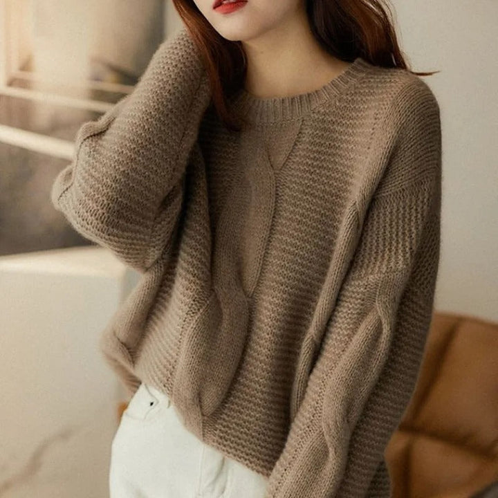 Women's ultra-soft cotton crew neck sweater. Cozy, stylish knit for everyday casual wear. Fall essential.