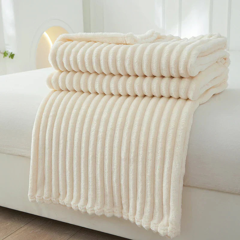 Ultra-soft wide striped flannel fleece blanket for cozy home comfort & warmth.