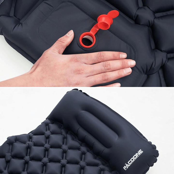 Ultralight waterproof sleeping mat, rolled compact for travel. Integrated pump for quick inflation.