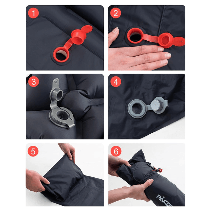 Waterproof ultralight camping mat with integrated pump. Inflatable sleeping pad for outdoor comfort.