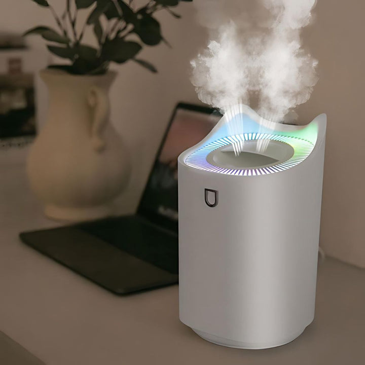 Quiet ultrasonic humidifier, perfect for a peaceful bedroom or office, providing comfort & respiratory relief.