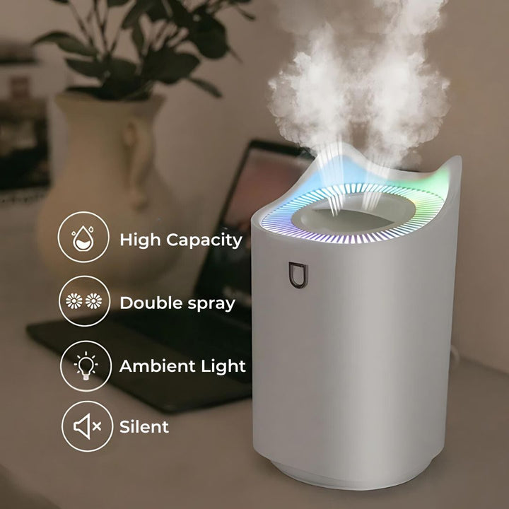 Desktop ultrasonic mist humidifier for healthy breathing. Ideal for reducing dryness and enhancing home comfort.