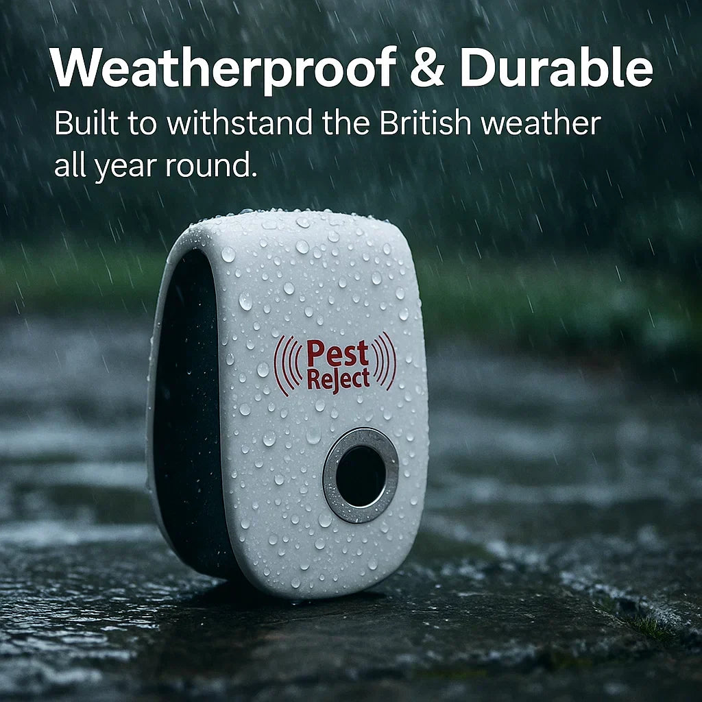 "Ultrasonic squirrel repeller device for outdoor pest control, eco-friendly, silent, blends into garden décor, effective"