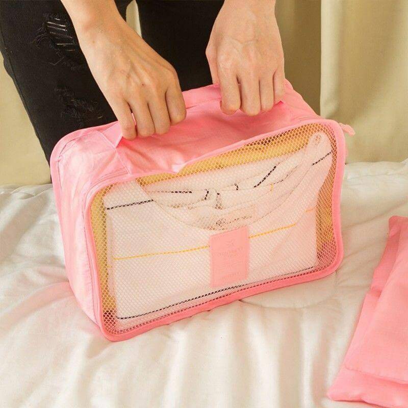 Waterproof & mesh travel cubes, 12-piece set for unisex luggage organization & storage.