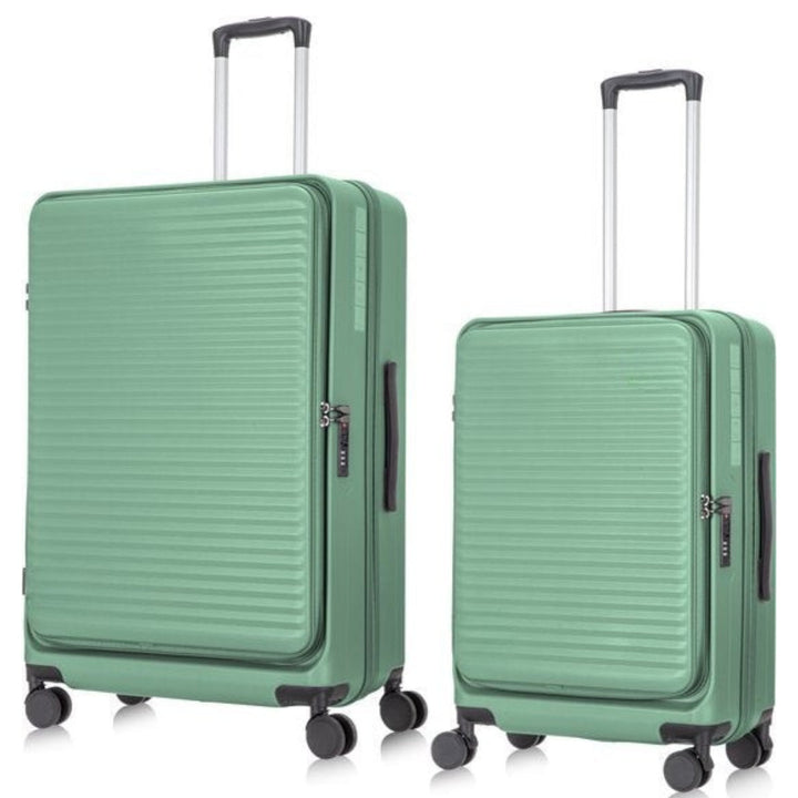 Expandable hardshell suitcase set with TSA lock & smooth spinner wheels for effortless travel.