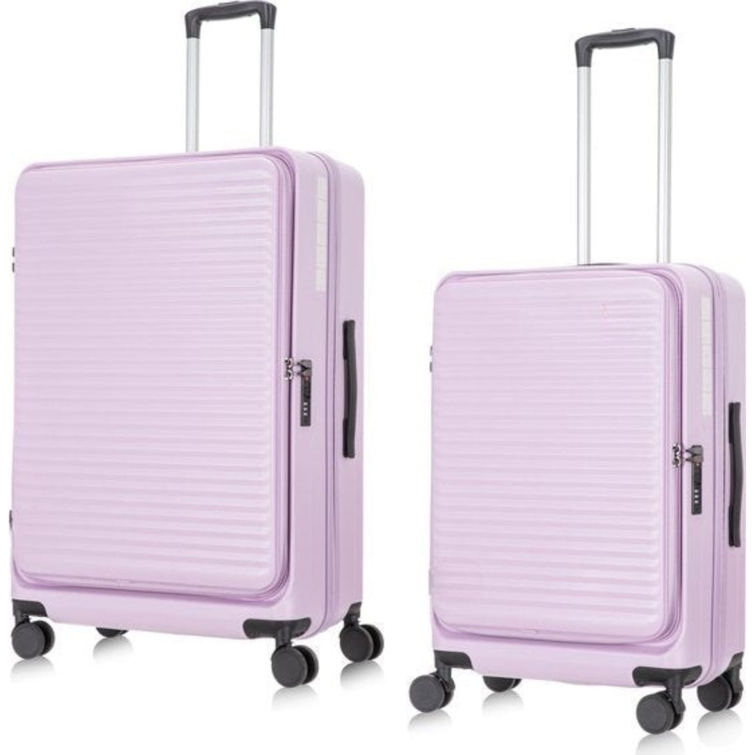 Light green hardshell luggage set, 2-piece, with laptop compartment & 360° spinner wheels.