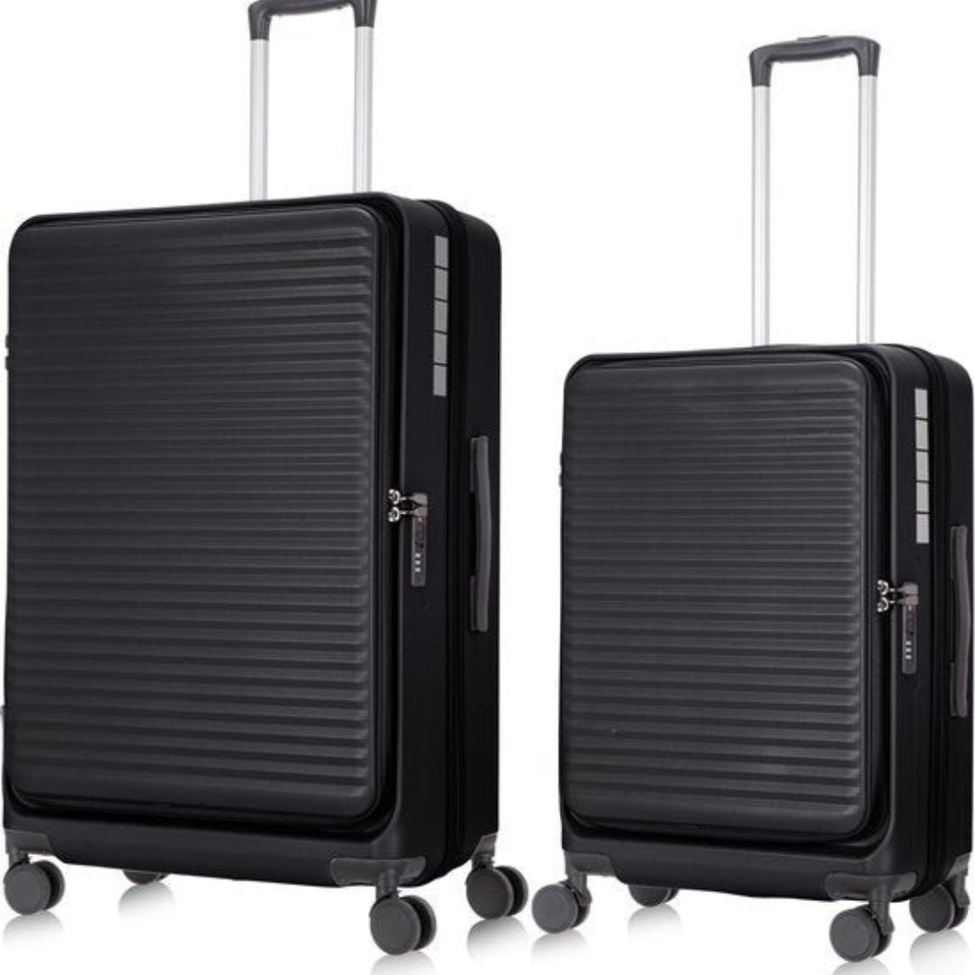 Purple 2-piece hardshell suitcase set, durable with integrated TSA lock & easy-access laptop compartment.