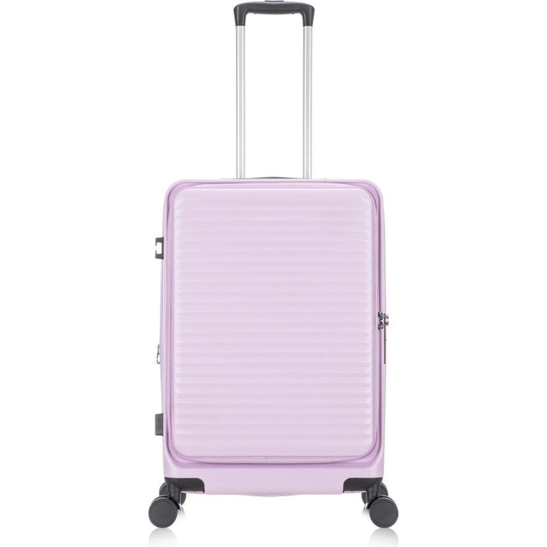 Stylish silver 2-piece hardshell suitcase set, expandable with spinner wheels & secure TSA lock.