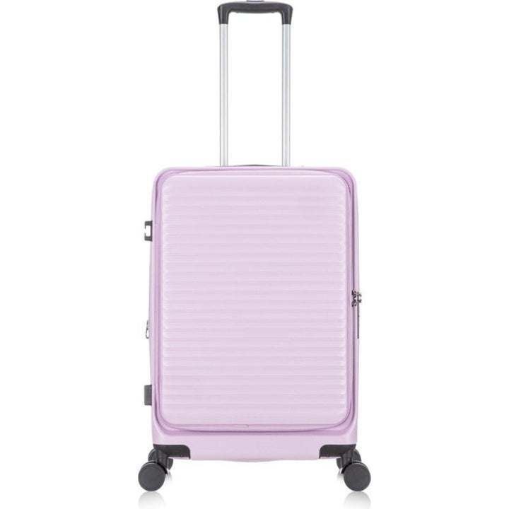 Stylish silver 2-piece hardshell suitcase set, expandable with spinner wheels & secure TSA lock.