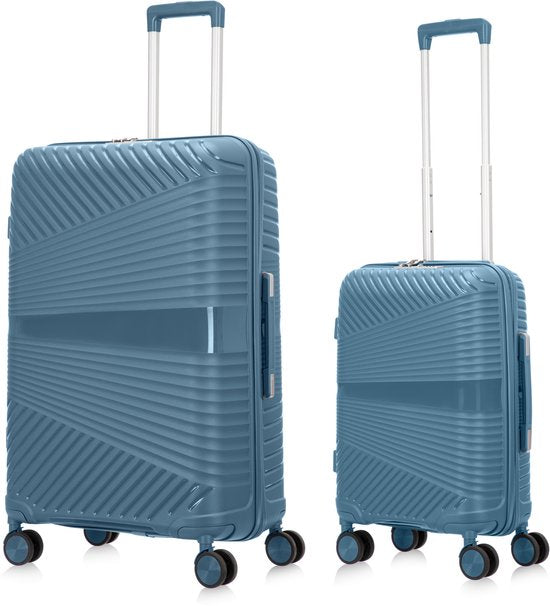 Two-piece unisex hardshell suitcase set, Valencia, featuring spinner wheels for easy movement.