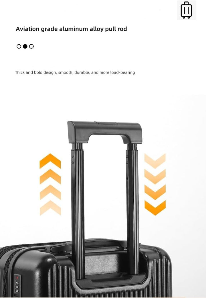 Durable hard shell carry-on (20") featuring USB port, cup holder, TSA lock & smooth spinner wheels.