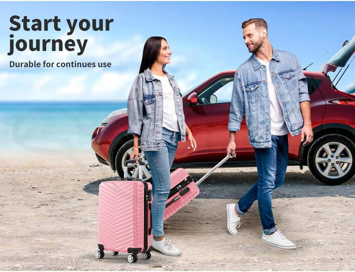 Compact, lightweight 20" hard shell carry-on suitcase, perfect for weekend trips with multi-directional spinner wheels.