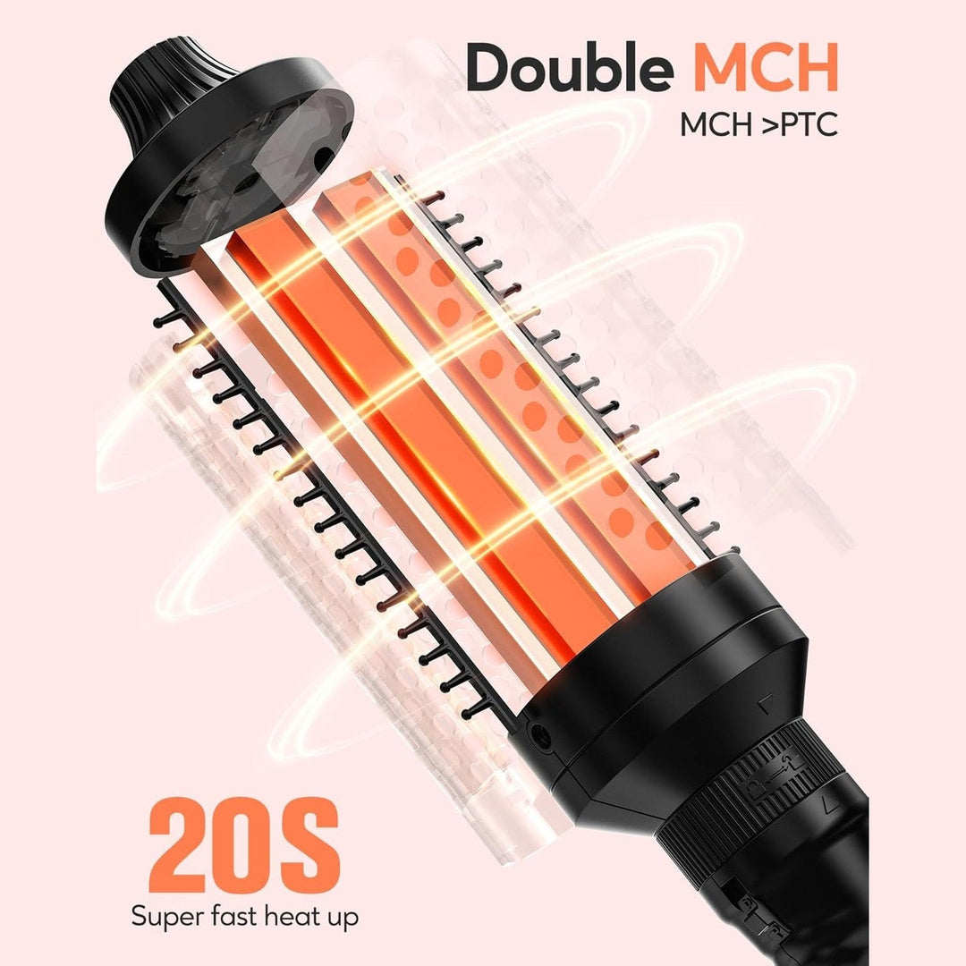 Person styling hair with a unisex ionic curling wand, creating smooth, frizz-free waves. Home hair care tool.