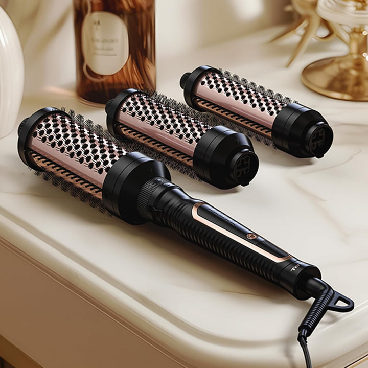 Digital display on a unisex ionic curling wand showing temperature control for precise, frizz-free hair styling.