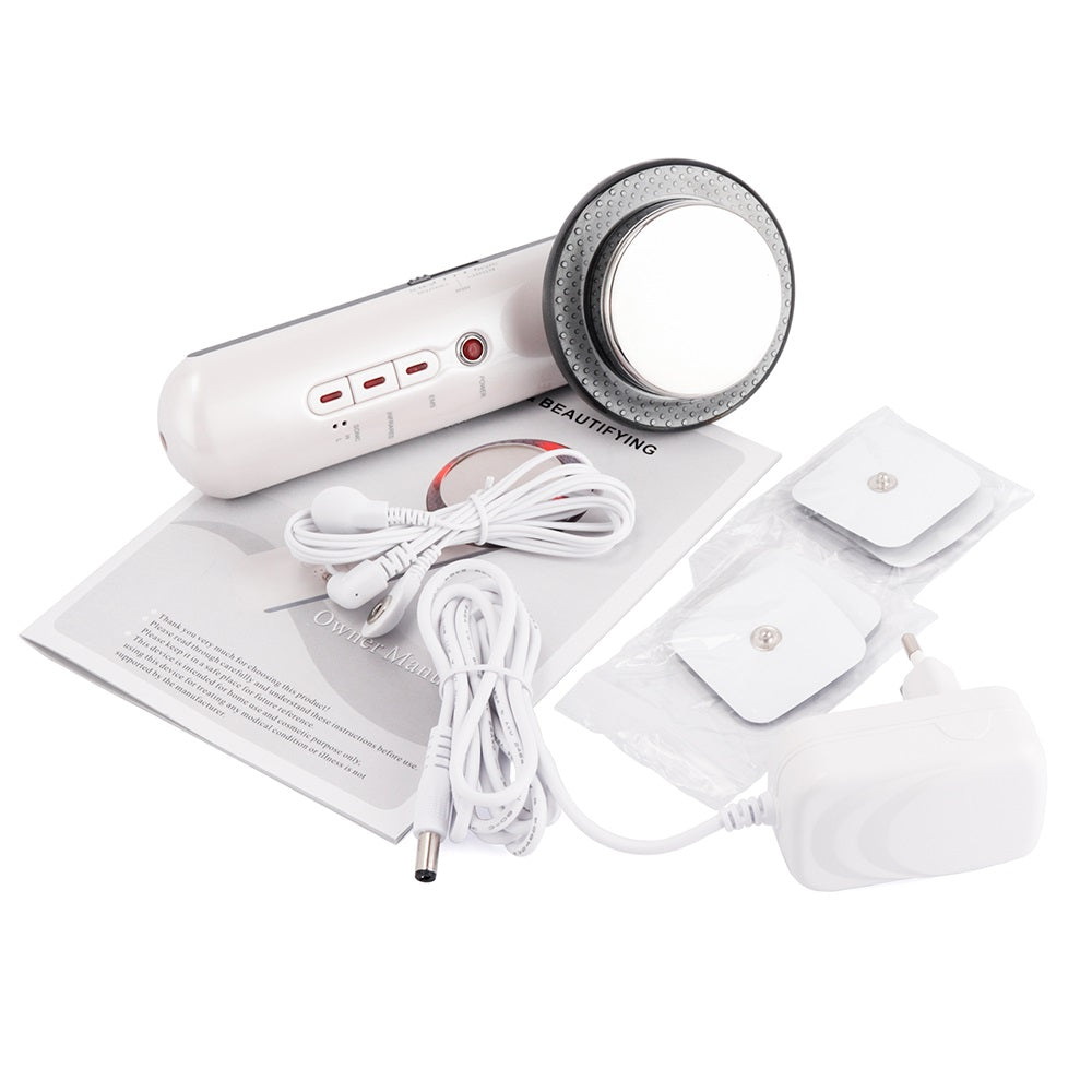 Close-up of 3-in-1 ultrasonic EMS body massager, a versatile beauty device for skin toning.