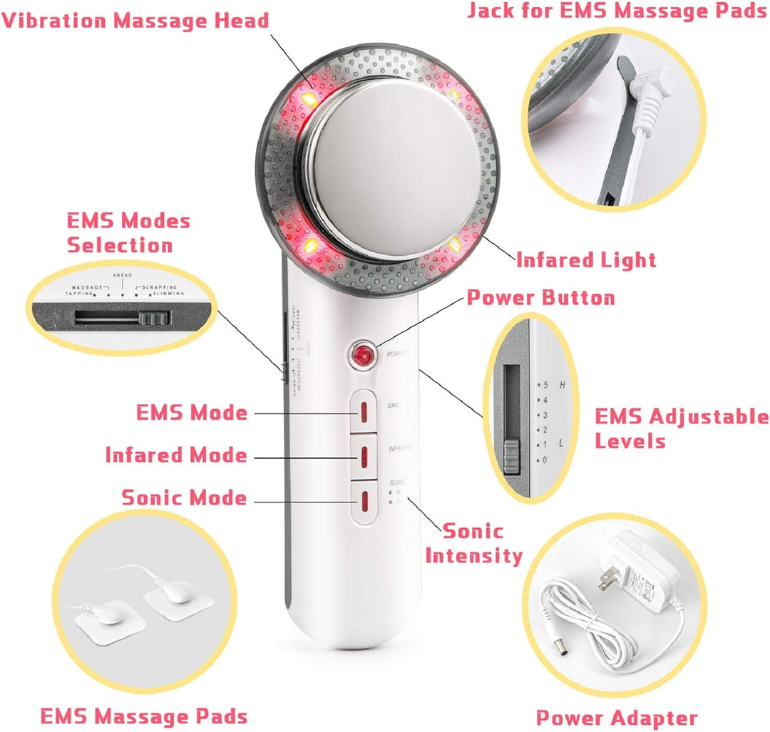 Handheld 3-in-1 ultrasonic EMS body massager, a beauty device for effective muscle stimulation & toning.