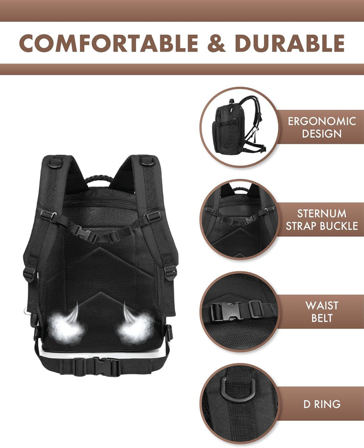 Functional 35L outdoor backpack, tactical features, Molle system, ideal for laptops & gear.