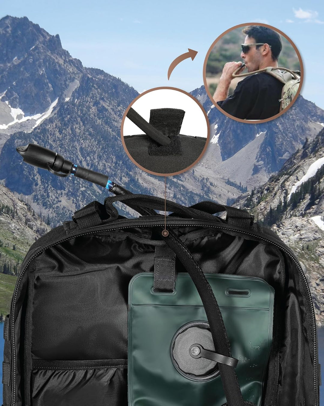 Durable 35L tactical pack for adventures, featuring Molle expansion and safe laptop carry.