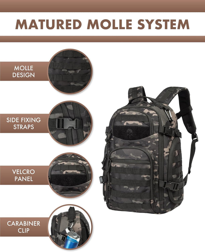 Adventure-ready 35L tactical backpack for men & women, Molle system, dedicated laptop compartment.