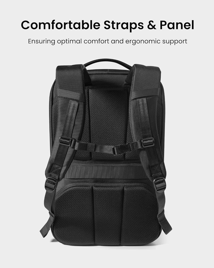 Durable 38L carry-on backpack with secure zippers, a laptop compartment, and comfortable straps for long-lasting travel.