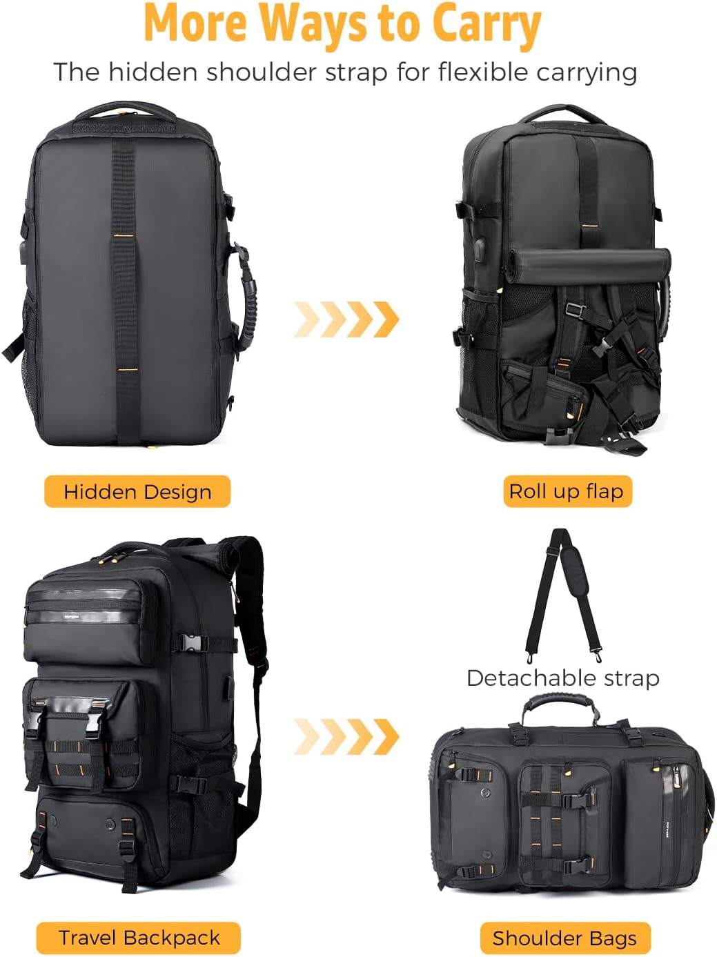 Dedicated shoe compartment in a 50L travel backpack, ideal for organized carry-on luggage and unisex travel.