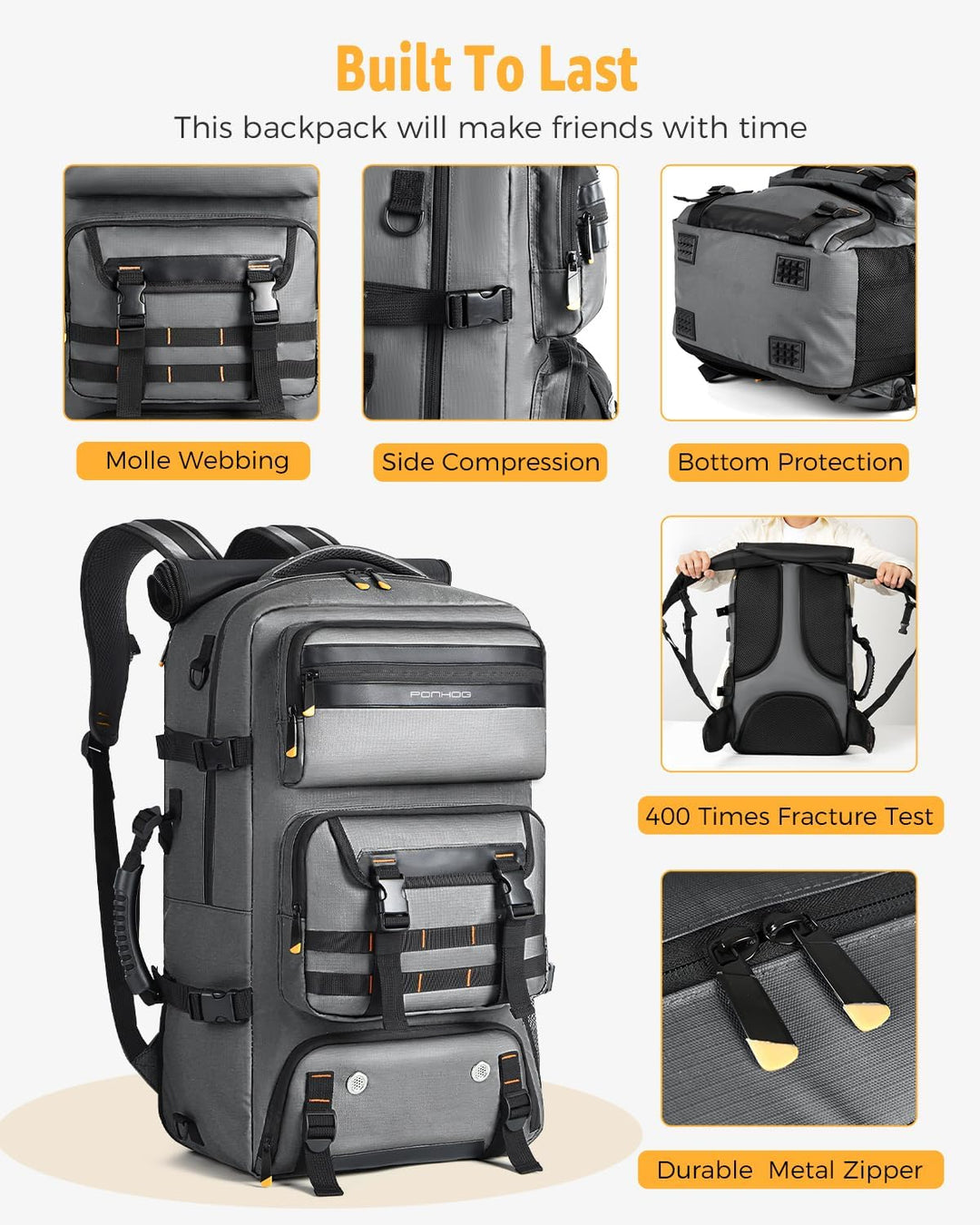USB backpack feature on a 50L convertible travel bag, perfect for charging devices during flight-ready travel.