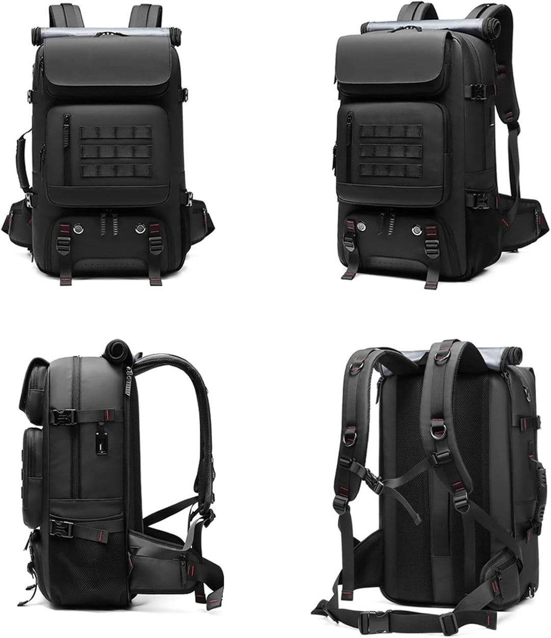 Versatile 50L waterproof travel backpack. Ideal for camping, hiking, business with shoe compartment & USB port.