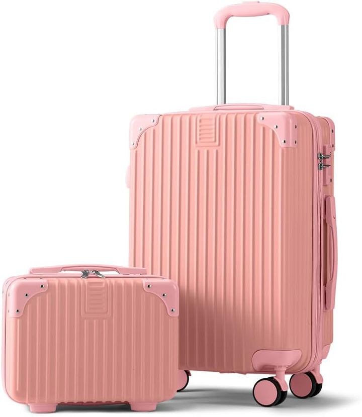 Black ABS hard shell travel bag with spinner wheels & integrated TSA lock, ideal for secure trips.