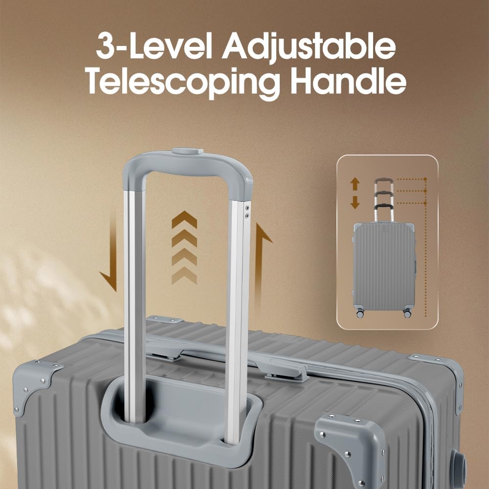 Lightweight ABS hard shell luggage, designed for durable travel with silent spinner wheels.